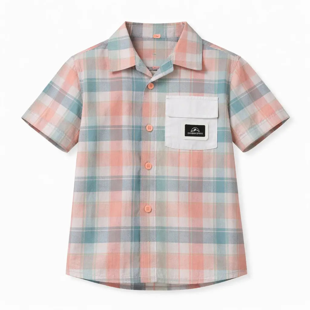 Plaid Cotton Kids Shirt – Short Sleeve Button-Front Summer Wear for Boys BloomUp