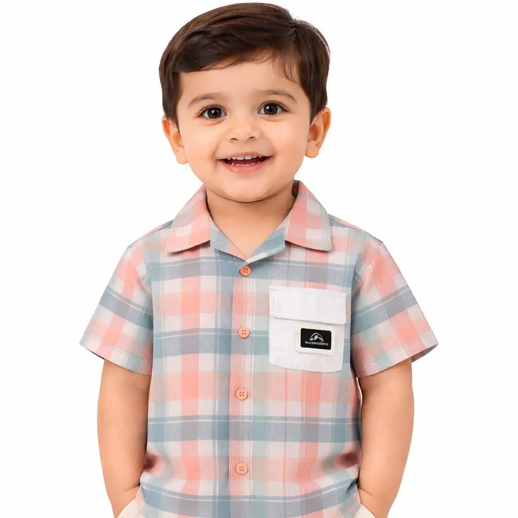 Plaid Cotton Kids Shirt – Short Sleeve Button-Front Summer Wear for Boys BloomUp