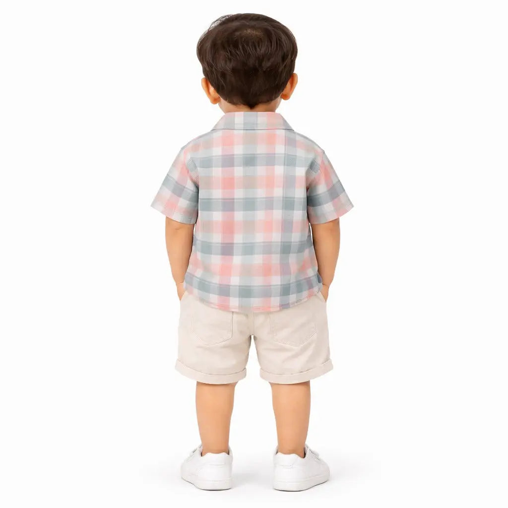 Plaid Cotton Kids Shirt – Short Sleeve Button-Front Summer Wear for Boys BloomUp