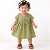 Olive Green Embroidered Kids Dress – Soft Cotton Summer Wear for Girls