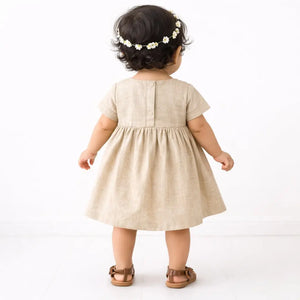 Beige Floral Embroidered Kids Dress – Soft Cotton Summer Wear for Girls BloomUp