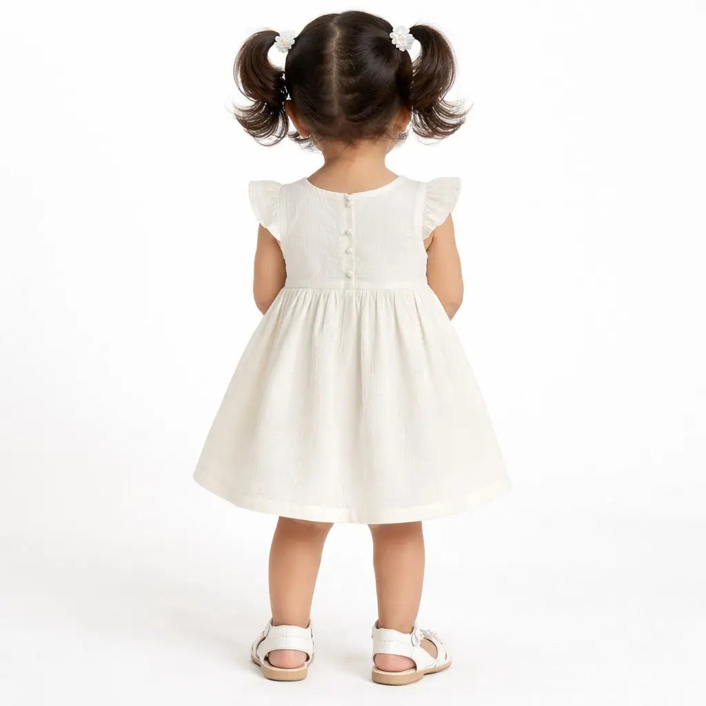Off White Floral Embroidered Kids Dress – Soft Cotton Summer Wear for Girls BloomUp