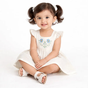 Off White Floral Embroidered Kids Dress – Soft Cotton Summer Wear for Girls BloomUp