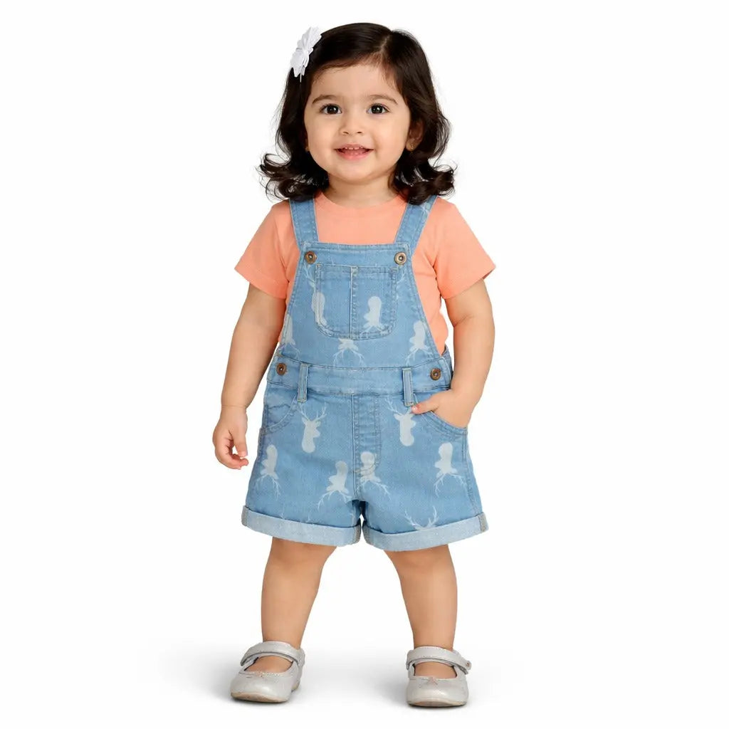 Light Blue Denim Dungaree Shorts Set with T-Shirt – Soft Cotton Summer Wear for Boys BloomUp