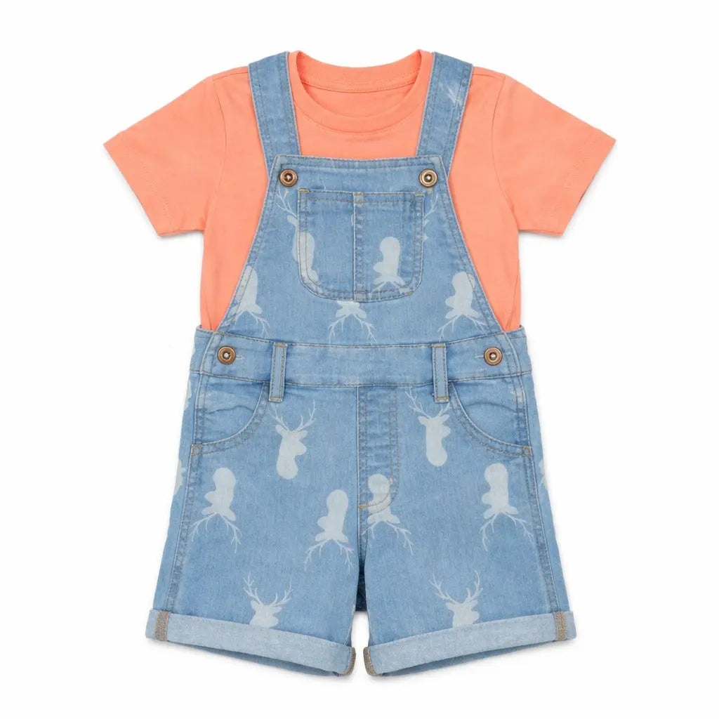 Light Blue Denim Dungaree Shorts Set with T-Shirt – Soft Cotton Summer Wear for Boys BloomUp