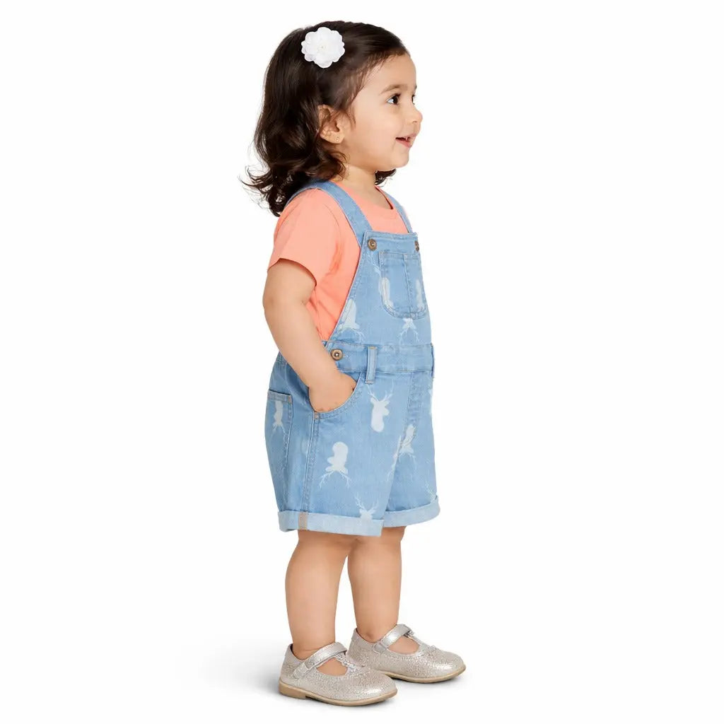 Light Blue Denim Dungaree Shorts Set with T-Shirt – Soft Cotton Summer Wear for Boys BloomUp