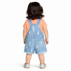 Light Blue Denim Dungaree Shorts Set with T-Shirt – Soft Cotton Summer Wear for Boys BloomUp