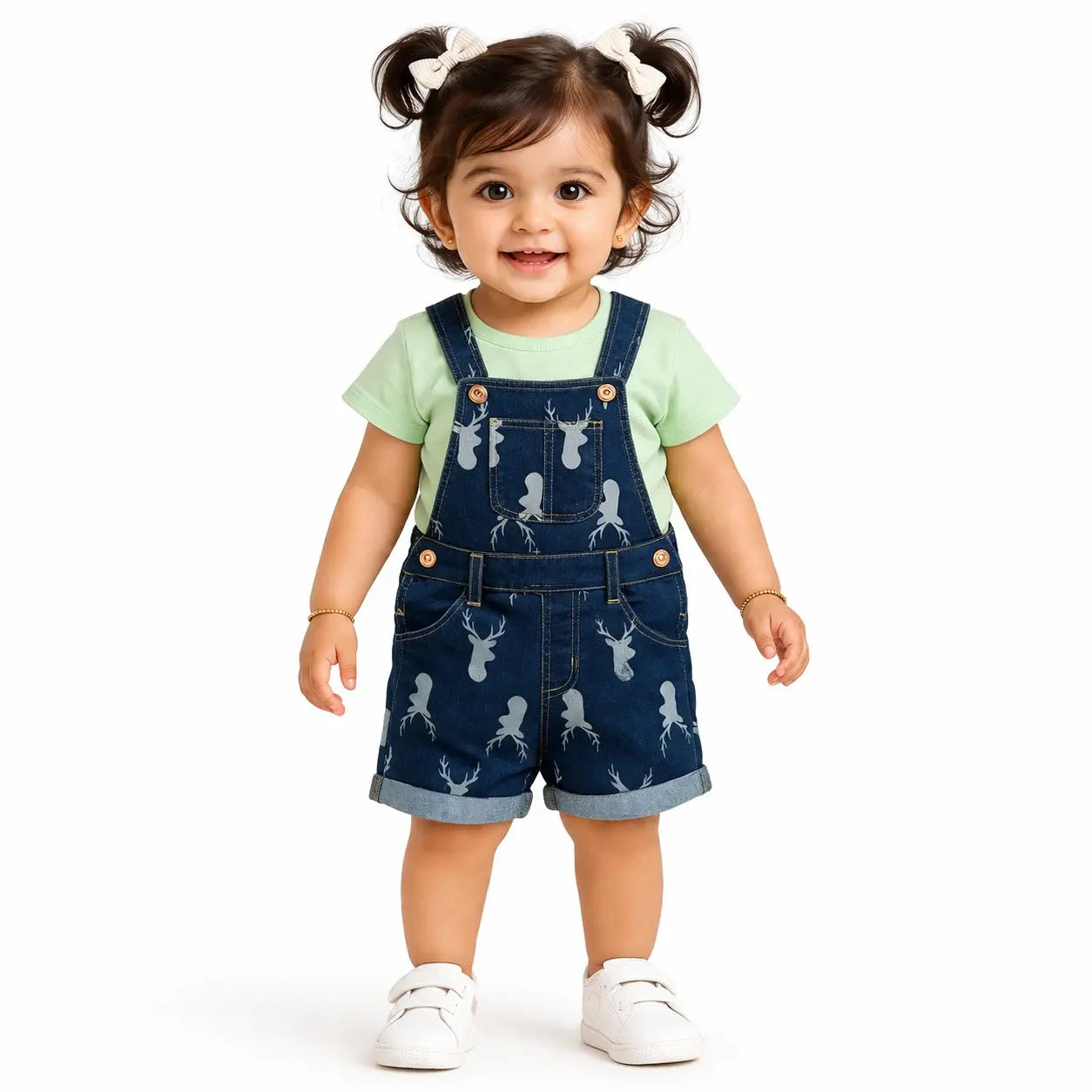 Denim Printed Dungaree Shorts Set with T-Shirt – Soft Cotton Summer Wear for Boys BloomUp