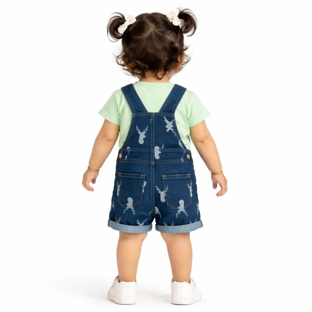 Denim Printed Dungaree Shorts Set with T-Shirt – Soft Cotton Summer Wear for Boys BloomUp