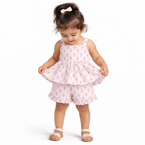 Pink Floral Print Kids Co-ord Set – Soft Cotton Summer Wear for Girls BloomUp