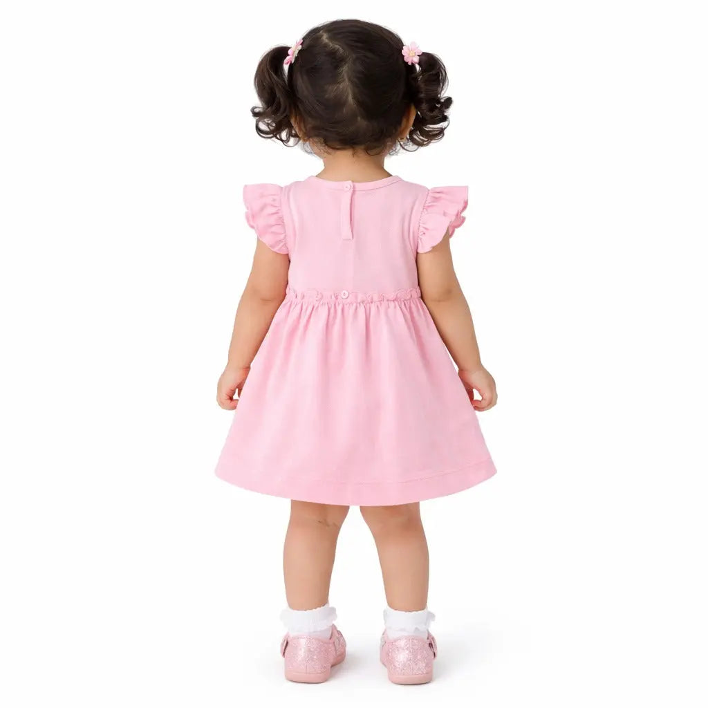 Baby Pink Elephant Embroidered Cotton Dress – Soft Summer Wear for Baby Girls BloomUp