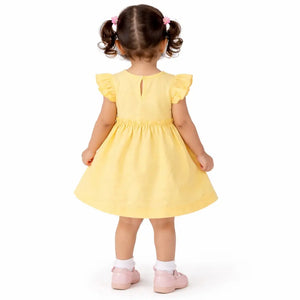 Sunshine Yellow Elephant Embroidered Cotton Dress – Soft Summer Wear for Baby Girls BloomUp