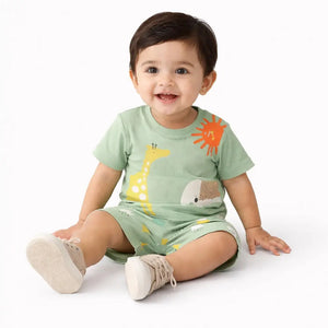 Kids Green Animal Print T-Shirt & Shorts Co-Ord Set BloomUp