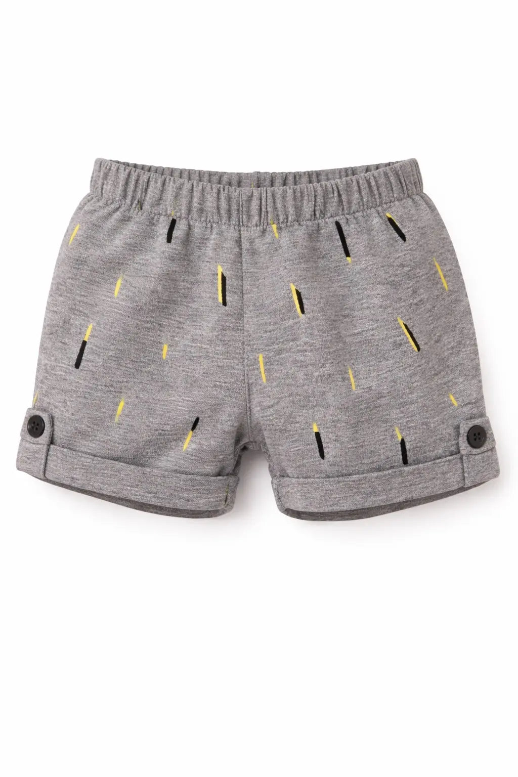 Kids Grey Printed Elastic Waist Shorts with Button Tab Hem BloomUp