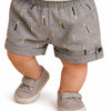 Kids Grey Printed Elastic Waist Shorts with Button Tab Hem