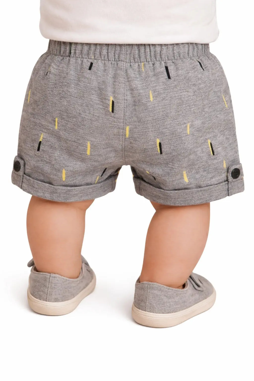 Kids Grey Printed Elastic Waist Shorts with Button Tab Hem BloomUp