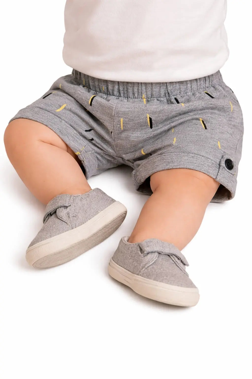 Kids Grey Printed Elastic Waist Shorts with Button Tab Hem BloomUp