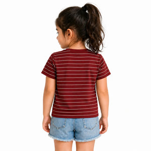 Maroon Striped California Tie-Up Top for Girls – Soft Cotton Summer Wear Kids T-Shirt BloomUp