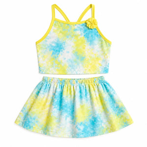 Yellow Tie-Dye Halter Top & Skirt Co-ord Set for Girls – Soft Cotton Summer Kids Outfit BloomUp