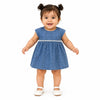 Teal Blue Eyelet Cotton Dress with Pom-Pom Waist Detail – Elegant Summer Wear for Baby Girls