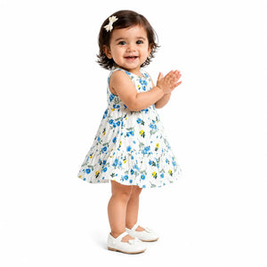 White Floral Sleeveless Baby Dress – Blue & Yellow Daisy Cotton Summer Outfit BloomUp