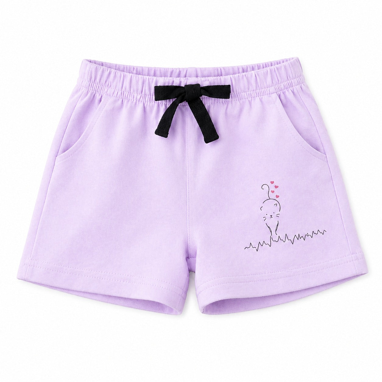 Kids Lavender Cartoon Print Cotton Shorts with Contrast Drawstring BloomUp