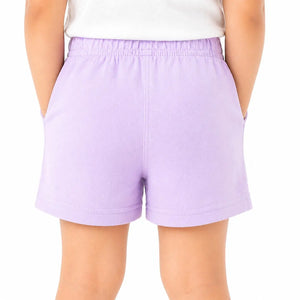 Kids Lavender Cartoon Print Cotton Shorts with Contrast Drawstring BloomUp