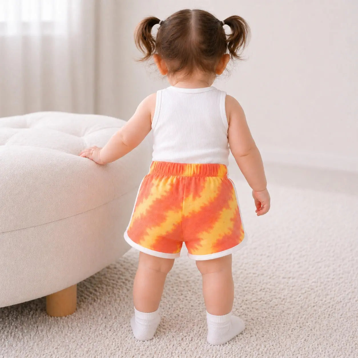 Kids Orange Tie-Dye “Bloom Up” Sporty Shorts BloomUp