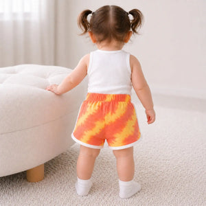 Kids Orange Tie-Dye “Bloom Up” Sporty Shorts BloomUp