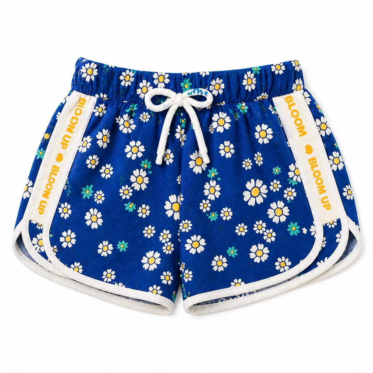 Girls Navy Blue Daisy Print Drawstring Shorts BloomUp