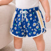 Girls Navy Blue Daisy Print Drawstring Shorts