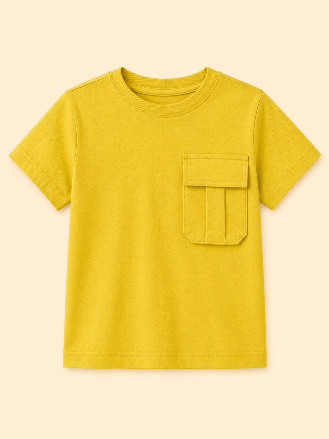 Girls Mustard Yellow Pocket Detail Cotton T-Shirt – Casual Half Sleeve Kids Tee BloomUp