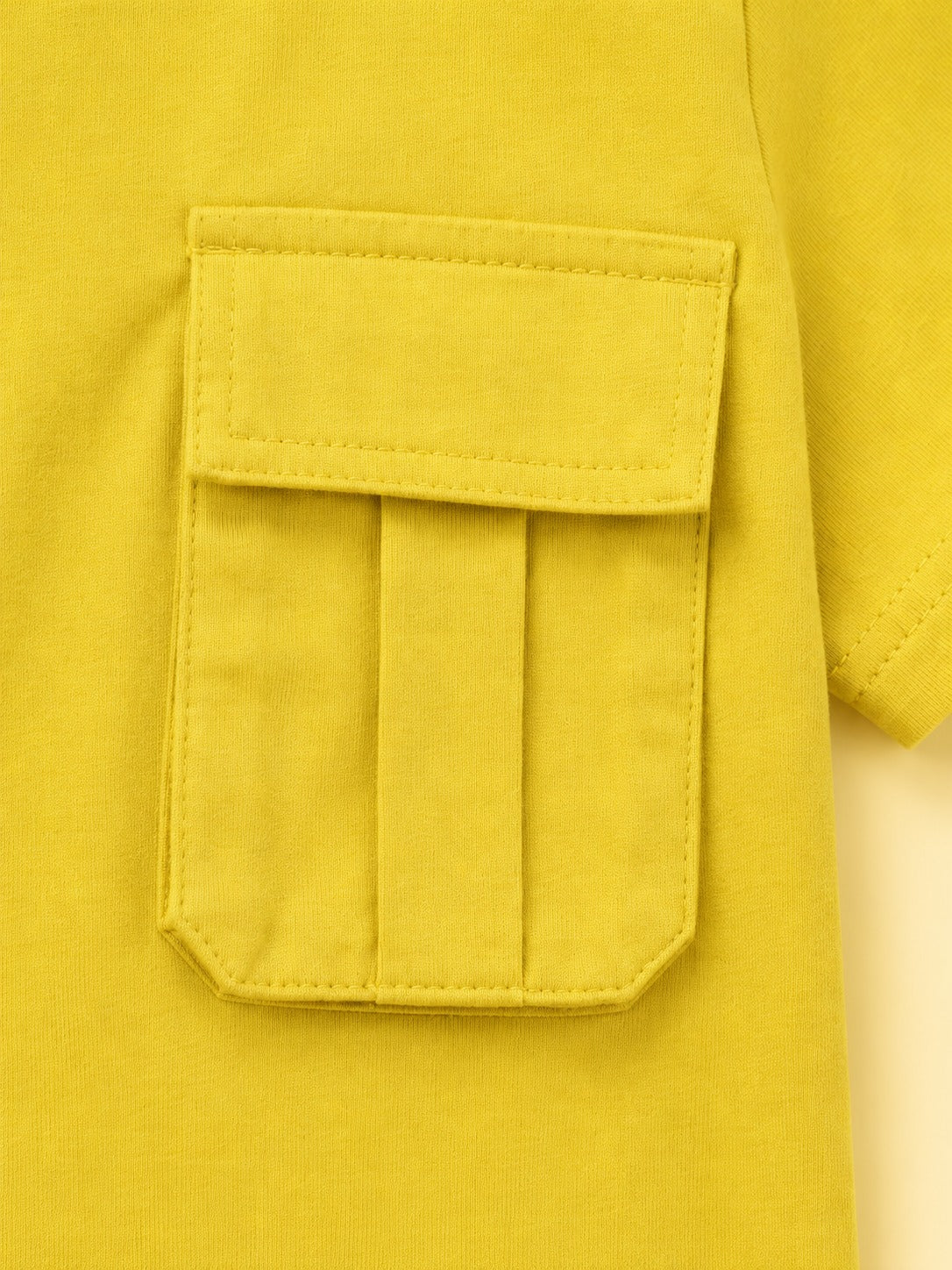 Girls Mustard Yellow Pocket Detail Cotton T-Shirt – Casual Half Sleeve Kids Tee BloomUp
