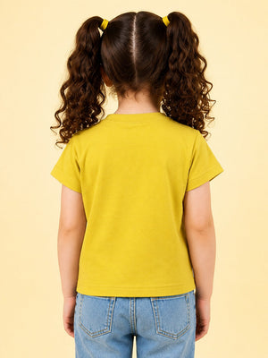 Girls Mustard Yellow Pocket Detail Cotton T-Shirt – Casual Half Sleeve Kids Tee BloomUp