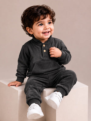 Dark Gray Corduroy Sweatshirt & Joggers Set for Toddlers – Cozy & Stylish Boys Outfit BloomUp