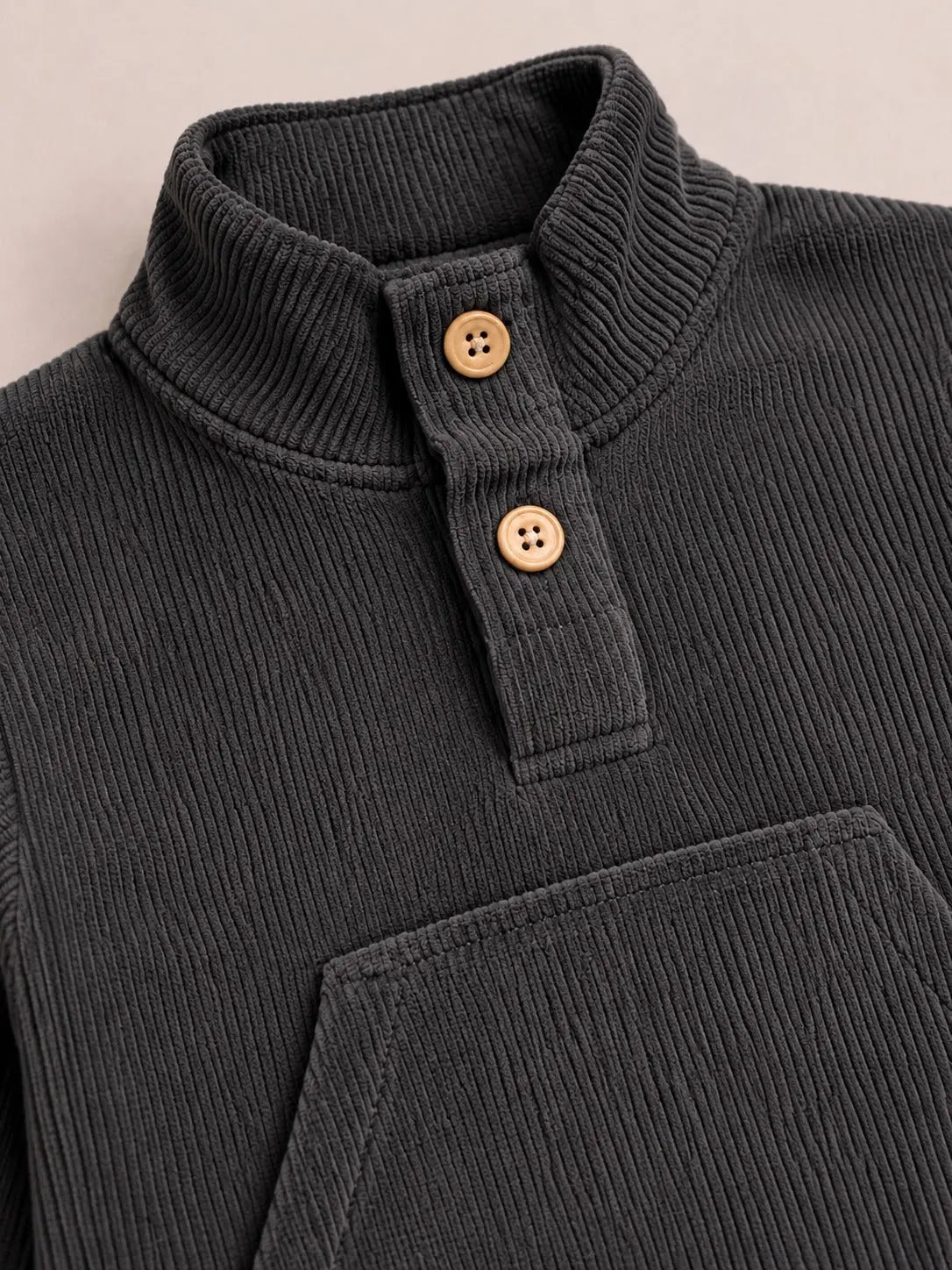 BloomUp Charcoal Corduroy Co-ord Set for Baby Boys – Soft Henley Sweatshirt & Jogger Pants Set