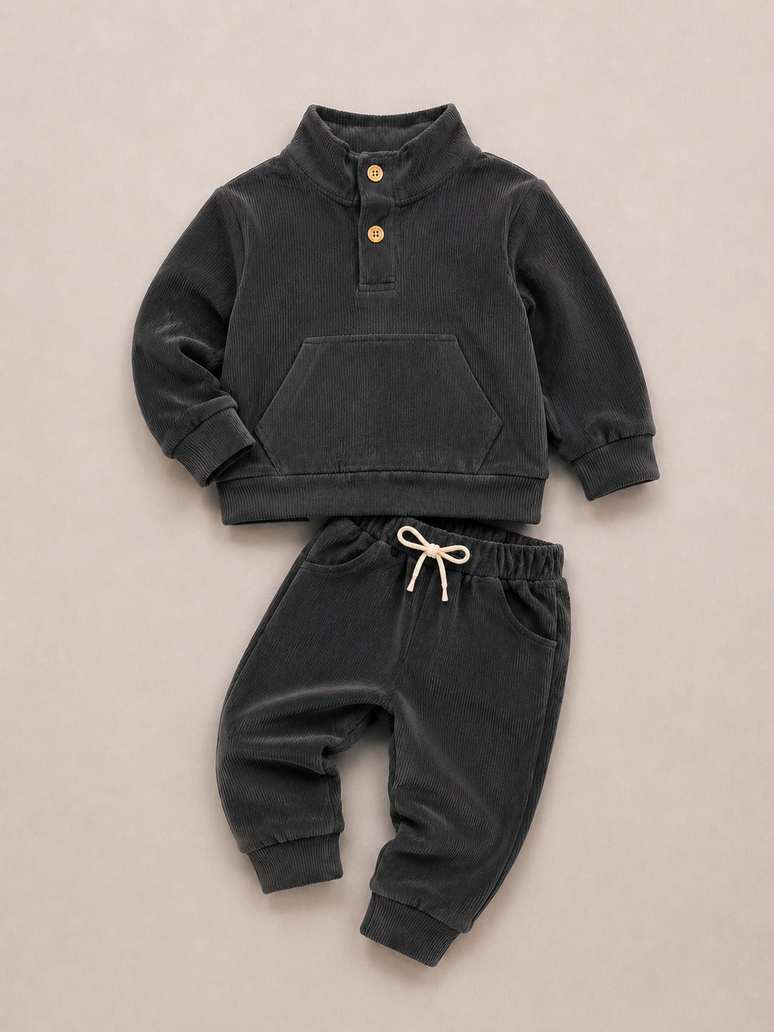 Dark Gray Corduroy Sweatshirt & Joggers Set for Toddlers – Cozy & Stylish Boys Outfit BloomUp
