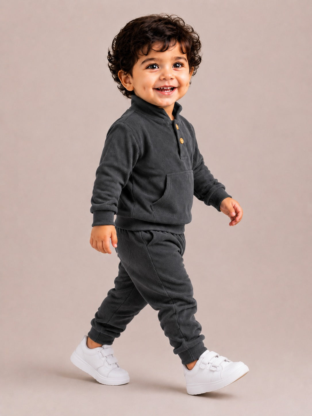 Dark Gray Corduroy Sweatshirt & Joggers Set for Toddlers – Cozy & Stylish Boys Outfit BloomUp