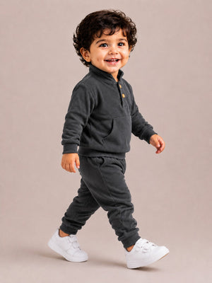 Dark Gray Corduroy Sweatshirt & Joggers Set for Toddlers – Cozy & Stylish Boys Outfit BloomUp