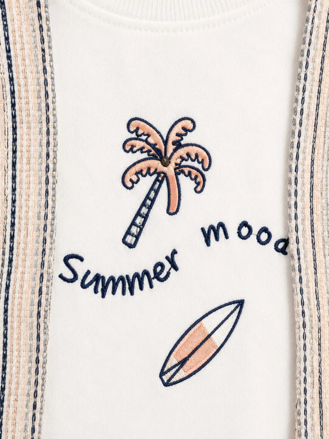 BloomUp Summer Mood Graphic T-Shirt & Suspender Shorts Set for Boys – Striped Casual Summer Outfit