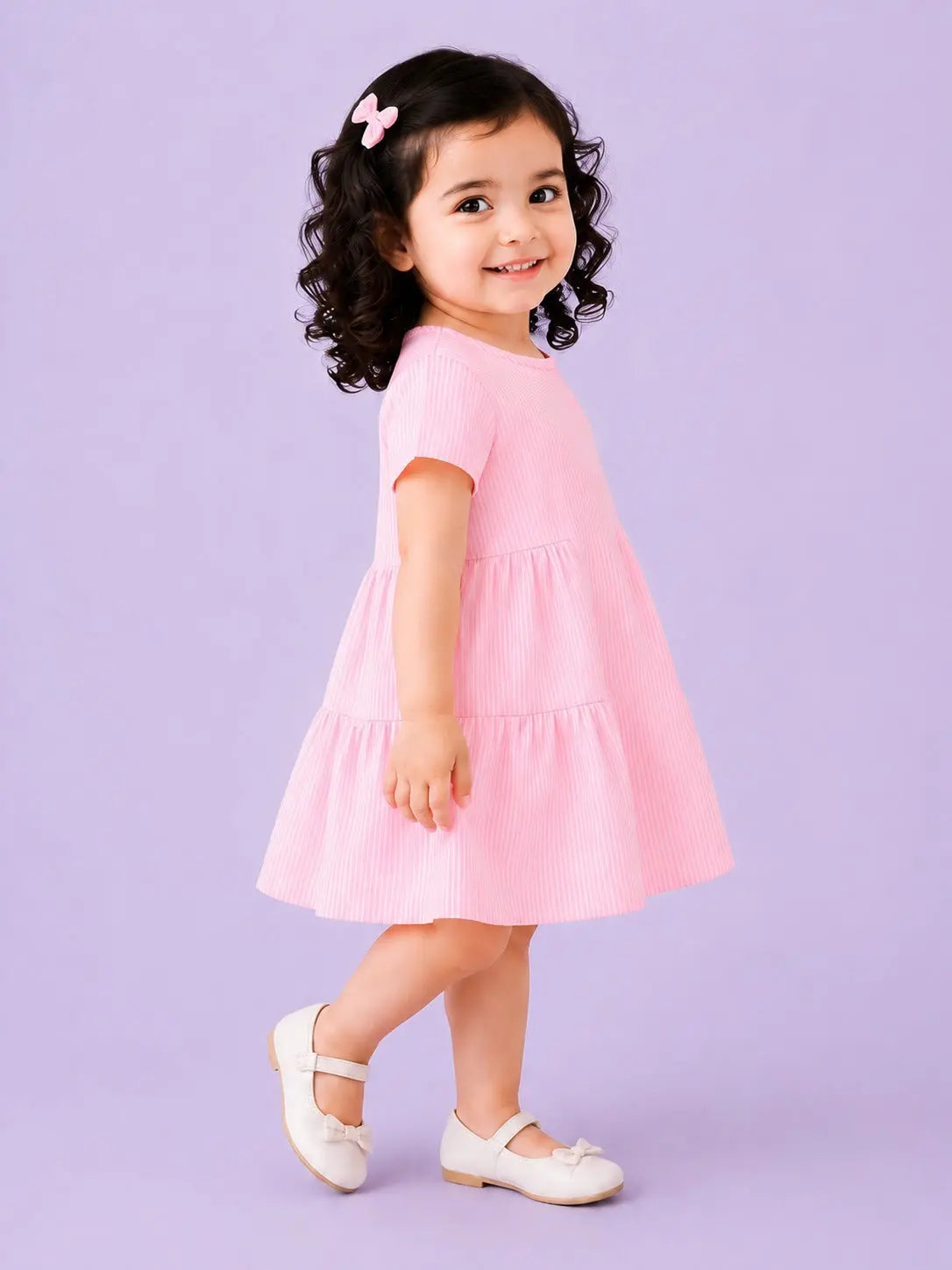 BloomUp Light Blue Striped Kids Dress – Soft Cotton Summer Wear for Girls
