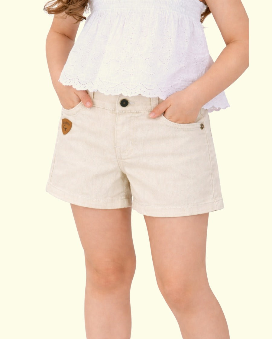 Girls Solid White Denim Shorts with Button Closure BloomUp