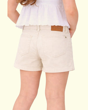 Girls Solid White Denim Shorts with Button Closure BloomUp