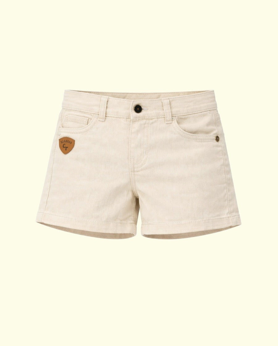 Girls Solid White Denim Shorts with Button Closure BloomUp