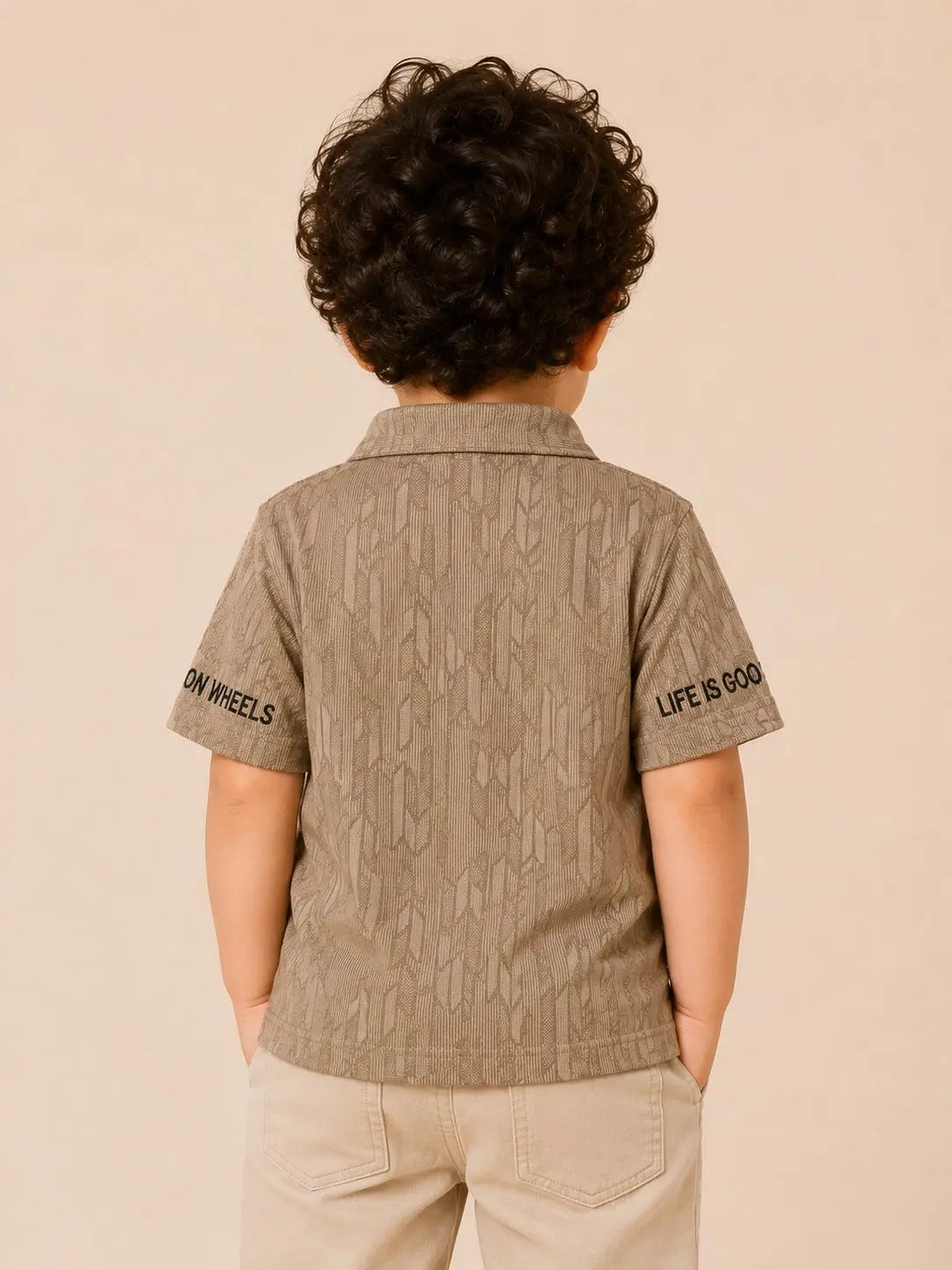 BloomUp Boys Olive Brown Bike Graphic Polo T-Shirt – Textured Casual Half Sleeve Tee for Toddlers