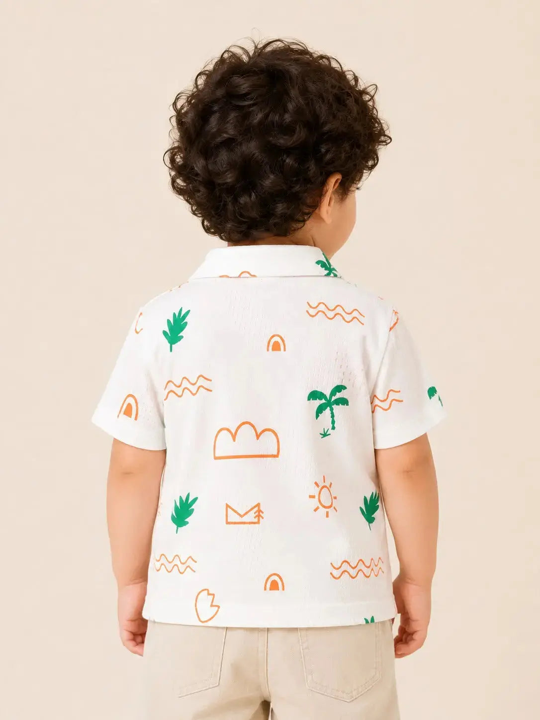 BloomUp Boys White Tropical Print Polo T-Shirt – Casual Half Sleeve Summer Tee for Toddlers