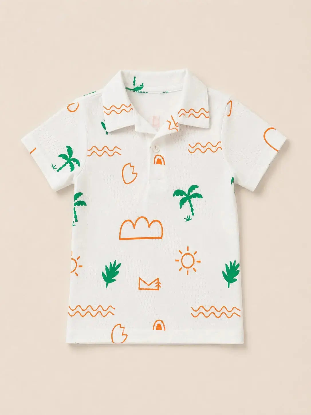 BloomUp Boys White Tropical Print Polo T-Shirt – Casual Half Sleeve Summer Tee for Toddlers