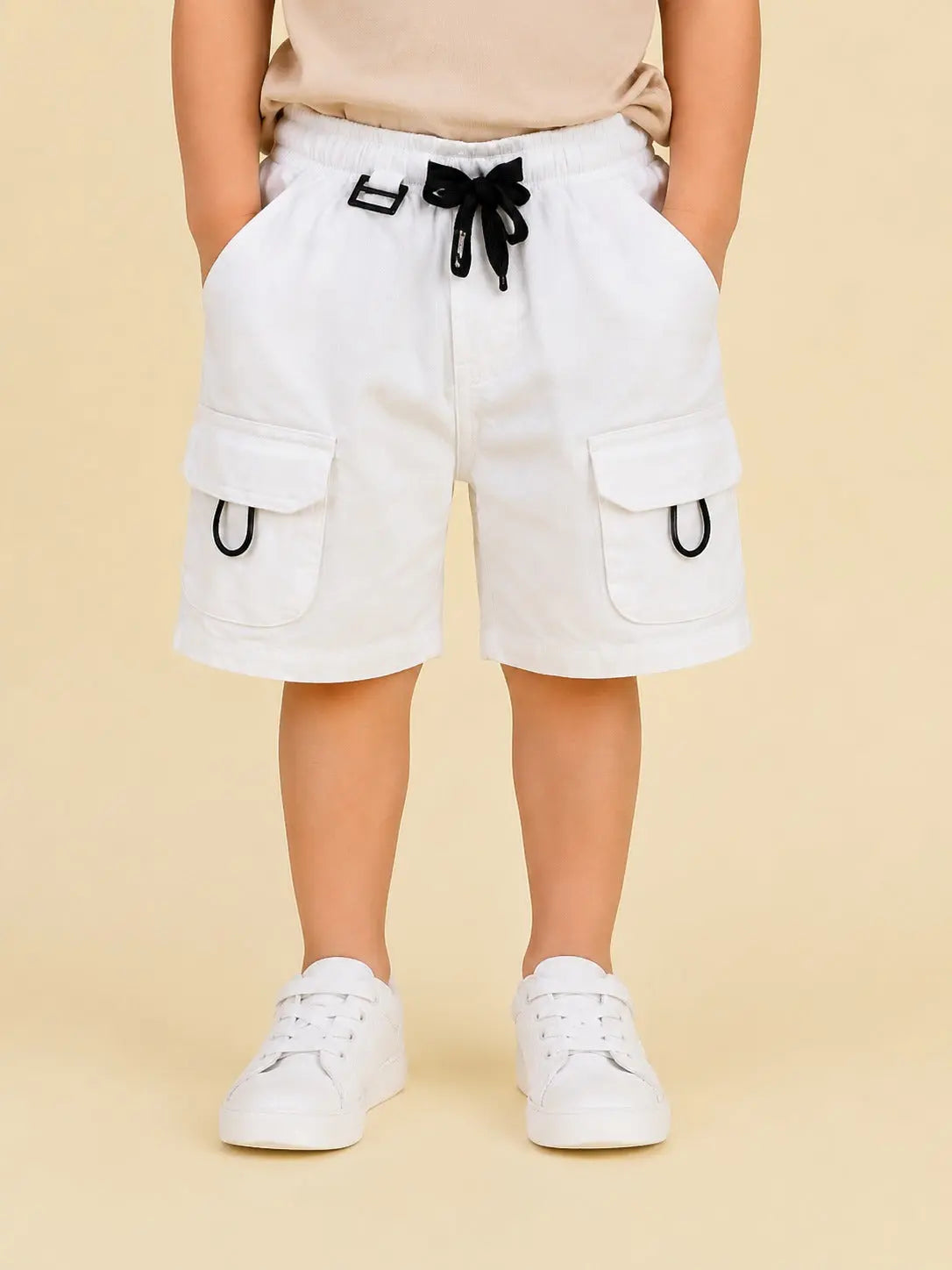 BloomUp White Cargo Shorts for Boys – Soft Cotton Summer Wear Kids Shorts