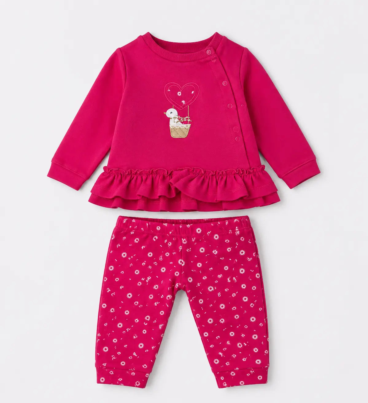 BloomUp Fuchsia Pink Ruffle Sweatshirt & Floral Legging Set for Girls – Soft Cotton Kids Co-ord Outfit