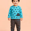 Turquoise Blue Polka Dot Mushroom Applique Co-ord Set for Baby Boys – Soft Full Sleeve Top & Black Pants Kids Outfit